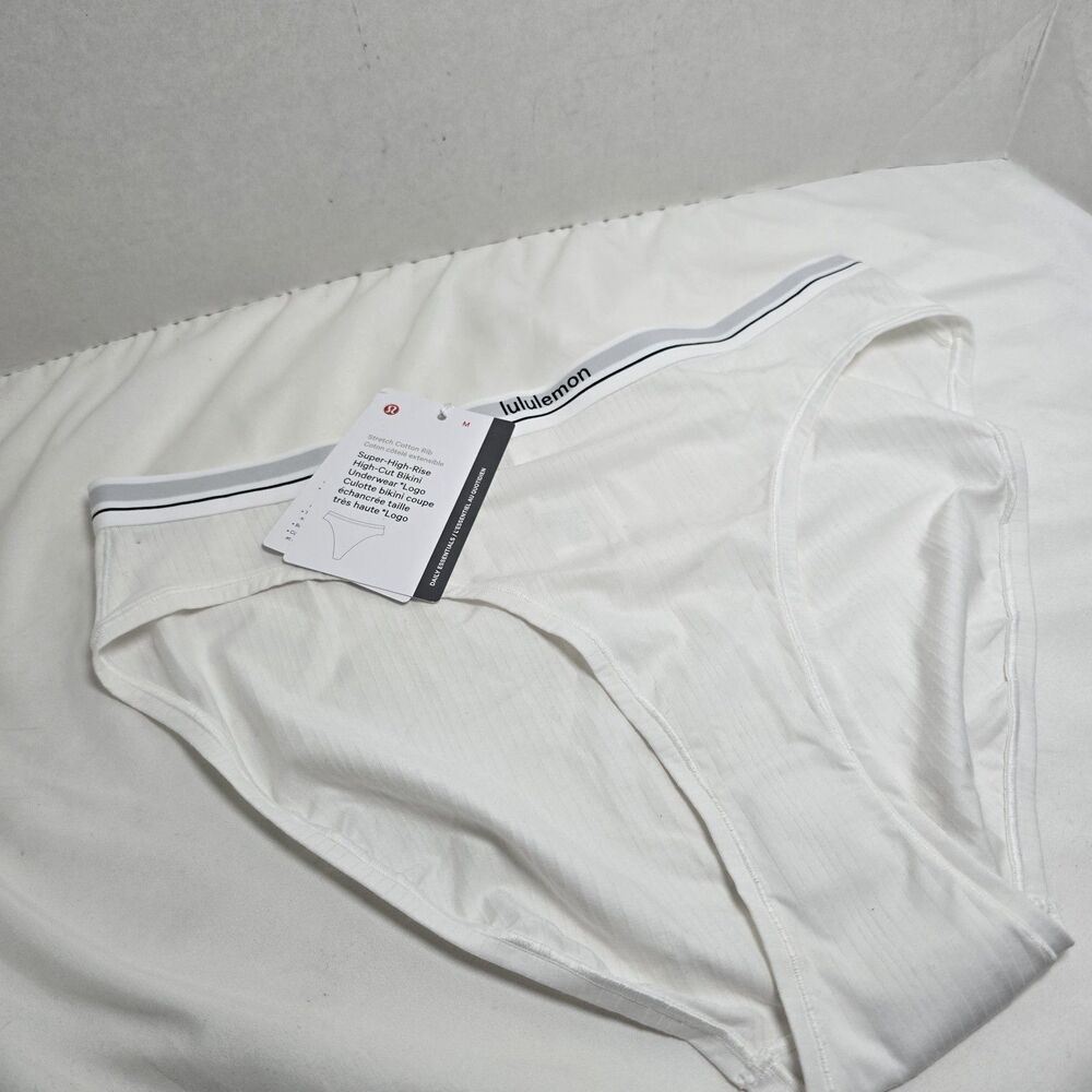 Lululemon M Stretch Cotton Ribbed White Super-High-Rise/Cut Bikini Underwear NWT